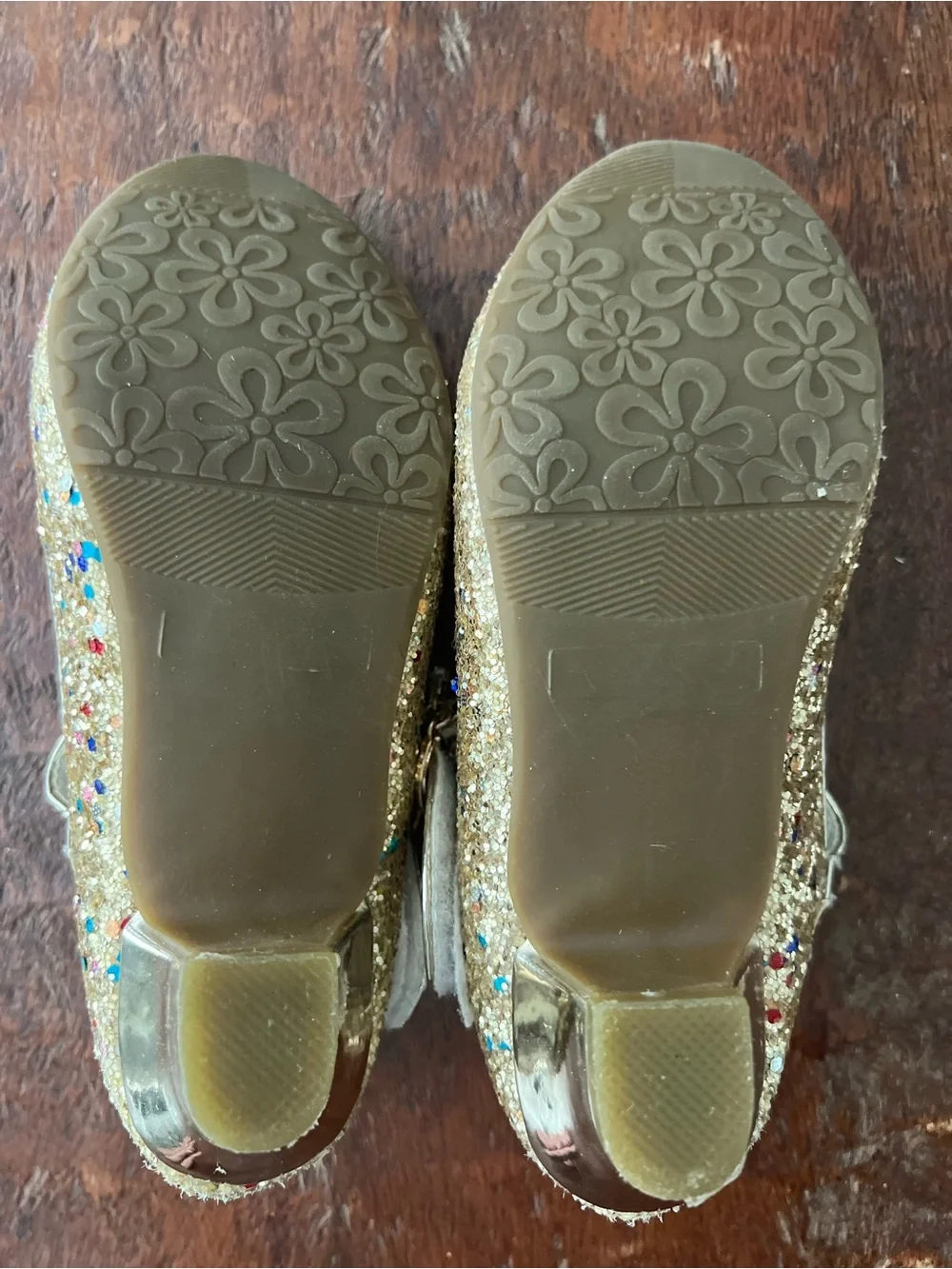 Kids Glitter Bow Mary Jane Shoes in Gold Size 13